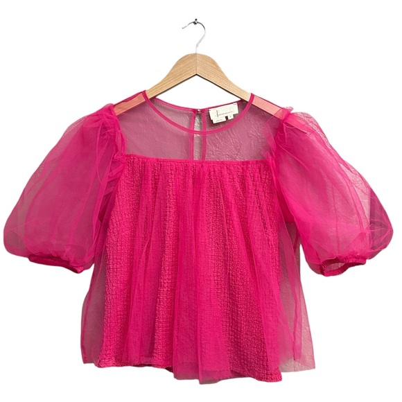 Anthropologie Sheer Puff-Sleeve Top in Pink - Picture 3 of 10